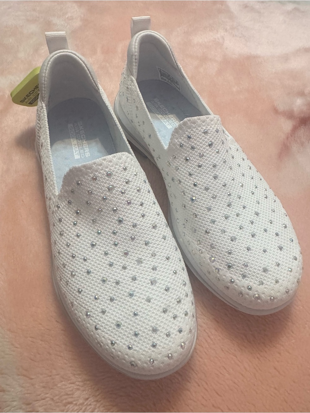 Skechers White Slip-On Rhinestone Knit Sneakers
